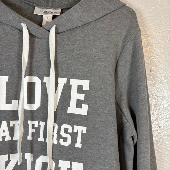 NWT Motherhood Maternity Women LS Hooded Sweatshirt Size M "Love At First Kick" - Picture 4 of 12
